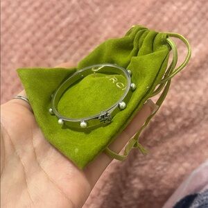 Pearl Accent Silver Bangle Bracelet - Unbranded